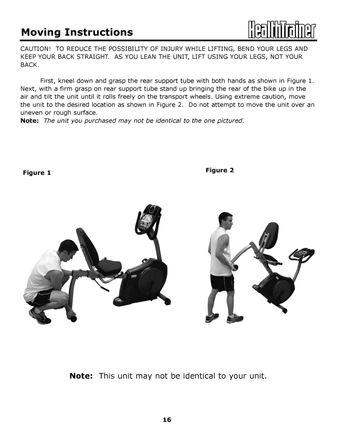 Keys Fitness HT440R owner manual Moving Instructions 