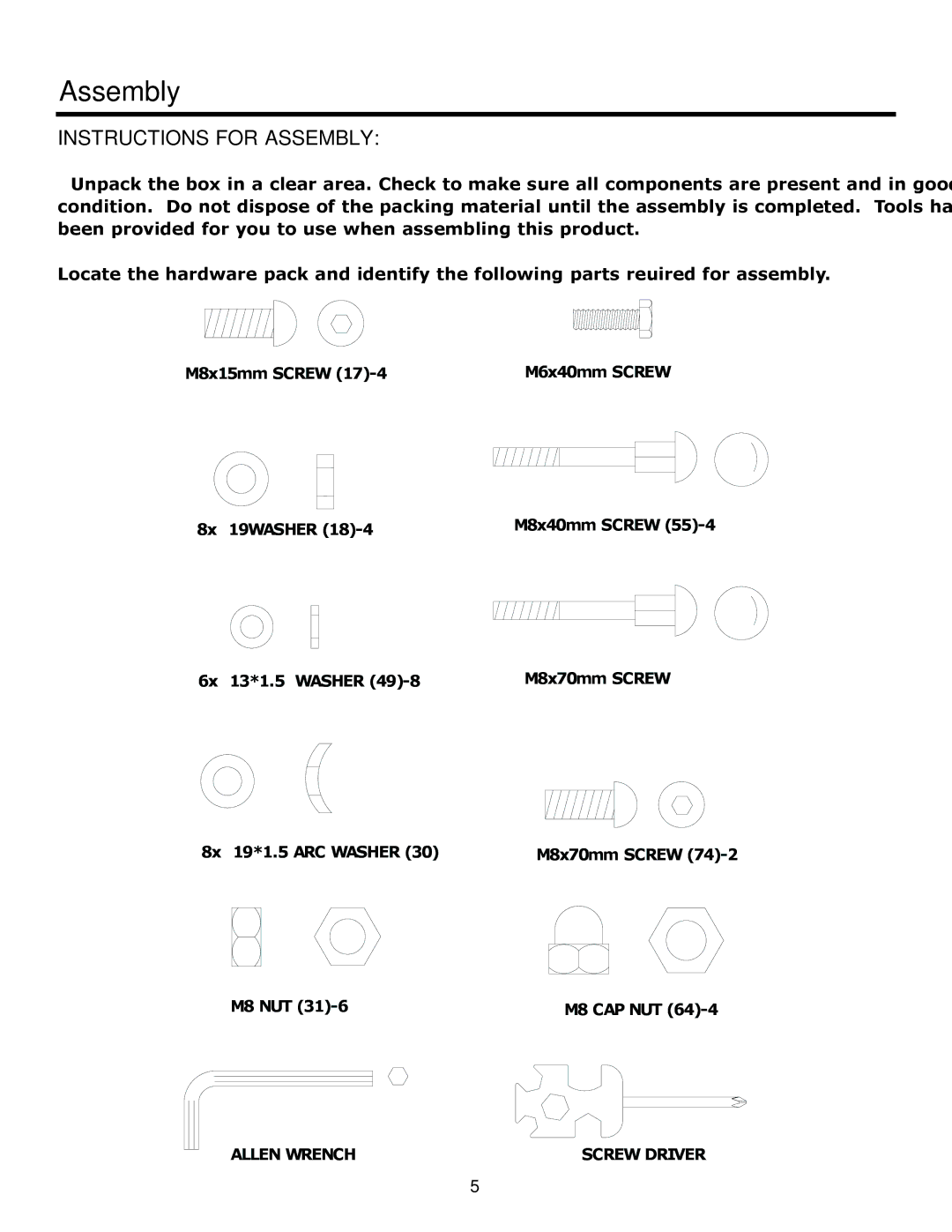 Keys Fitness HT440R owner manual Instructions for Assembly 