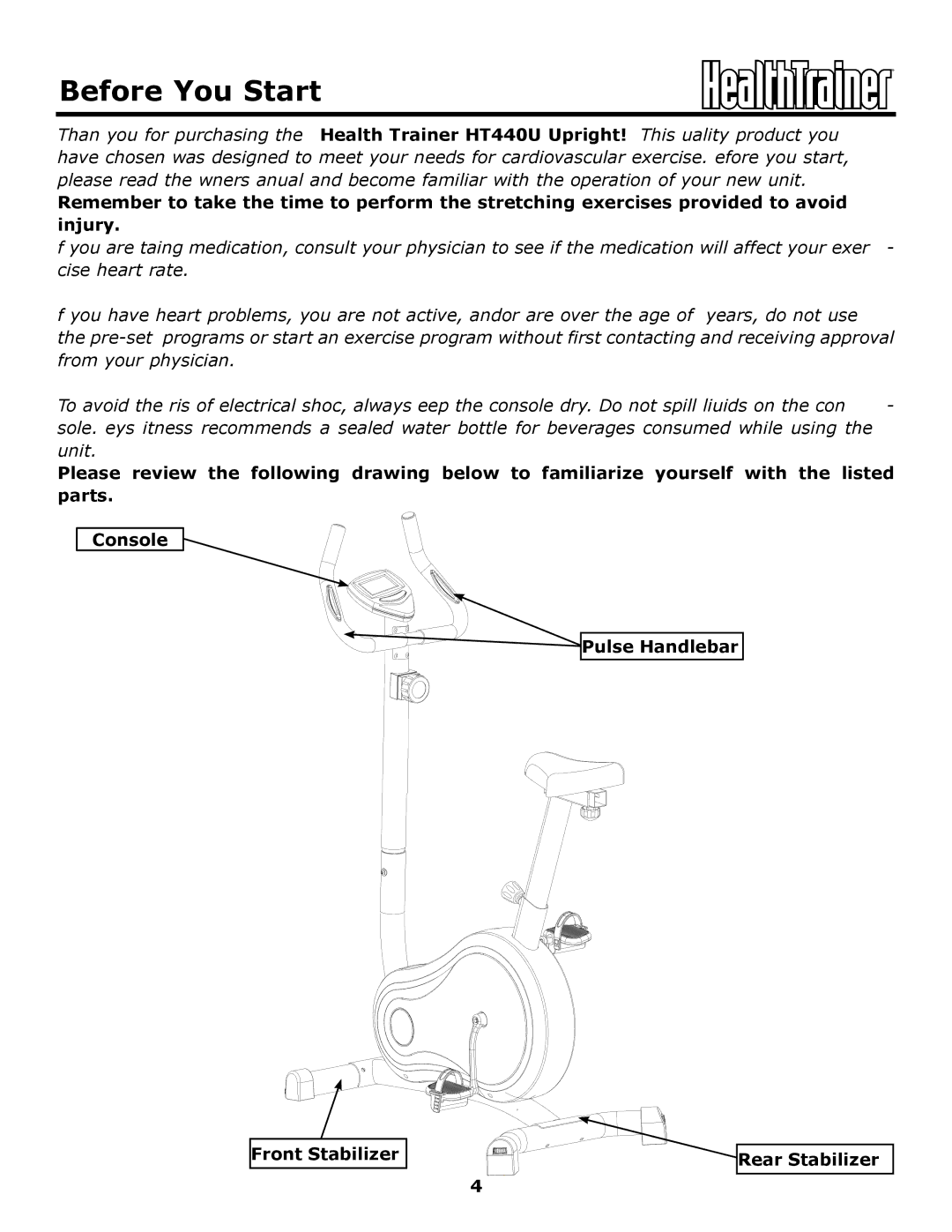 Keys Fitness HT440U owner manual Before You Start 