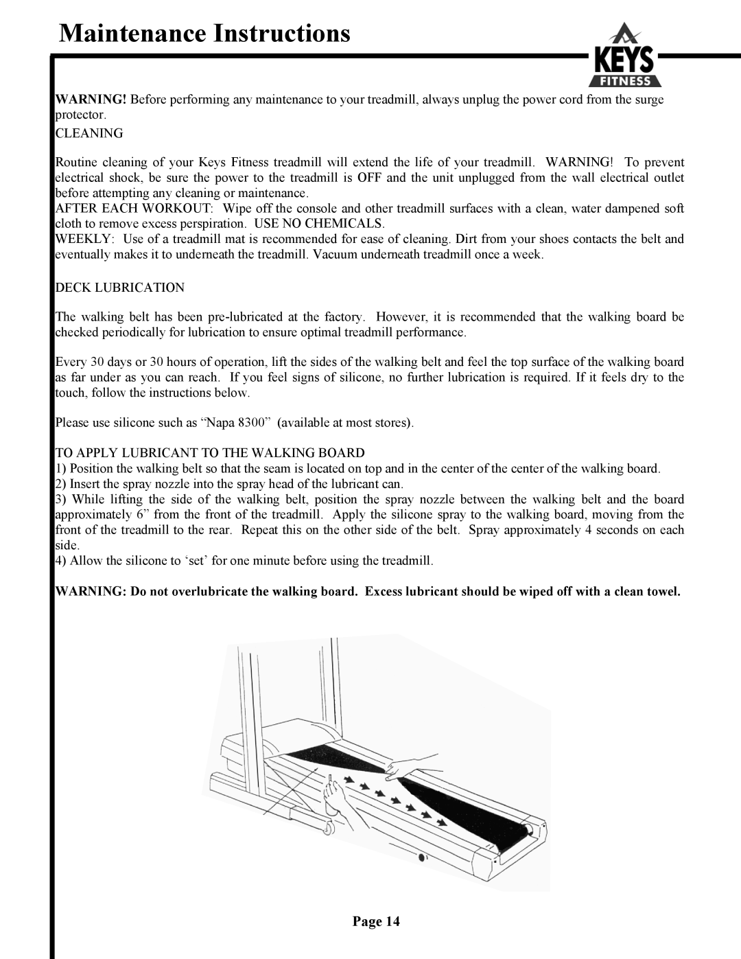 Keys Fitness HT500 owner manual Maintenance Instructions, Cleaning 