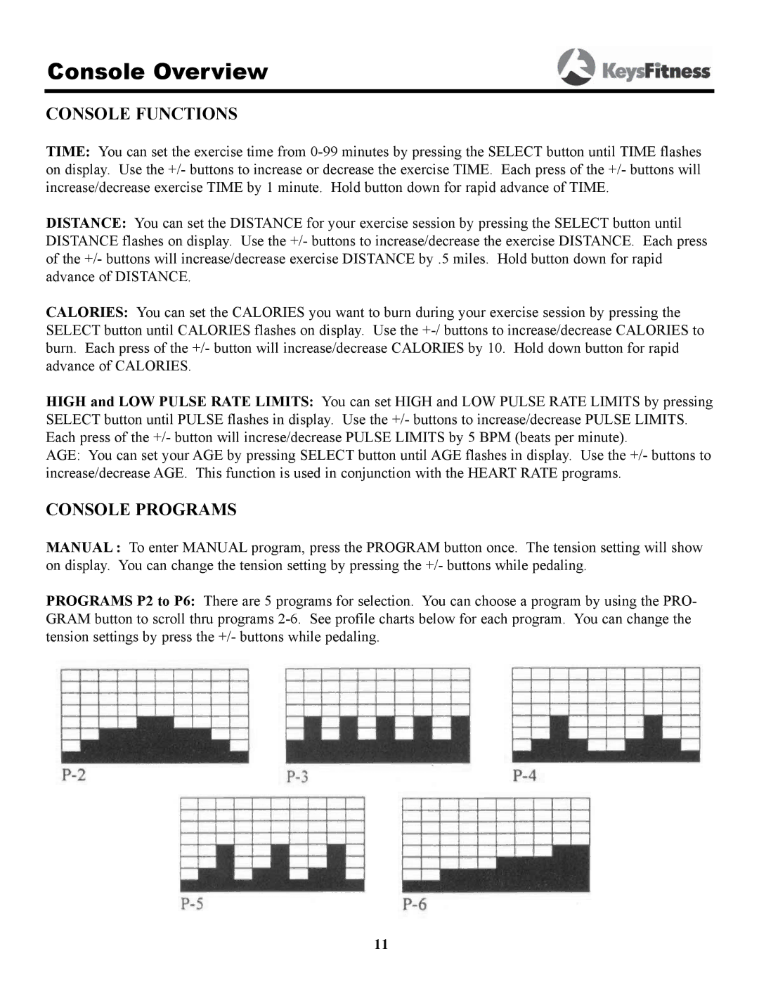 Keys Fitness HT640U owner manual Console Functions, Console Programs 