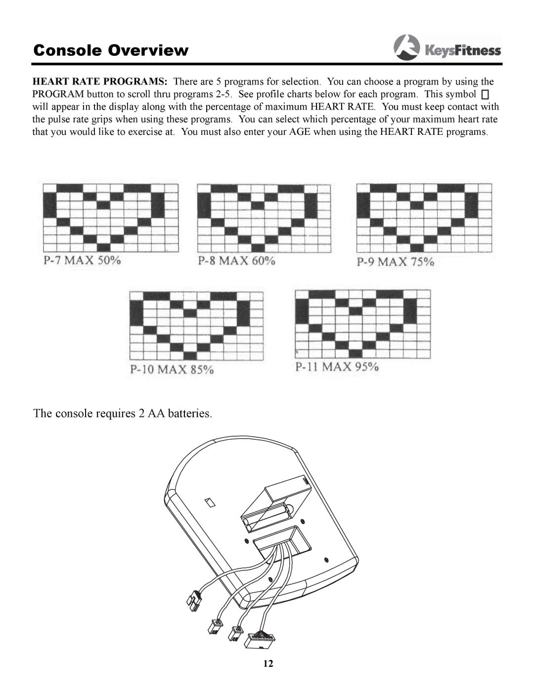 Keys Fitness HT640U owner manual Console requires 2 AA batteries 