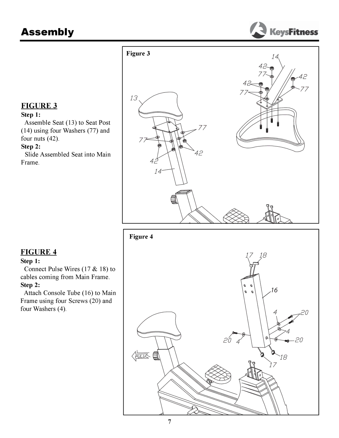 Keys Fitness HT640U owner manual Slide Assembled Seat into Main Frame 