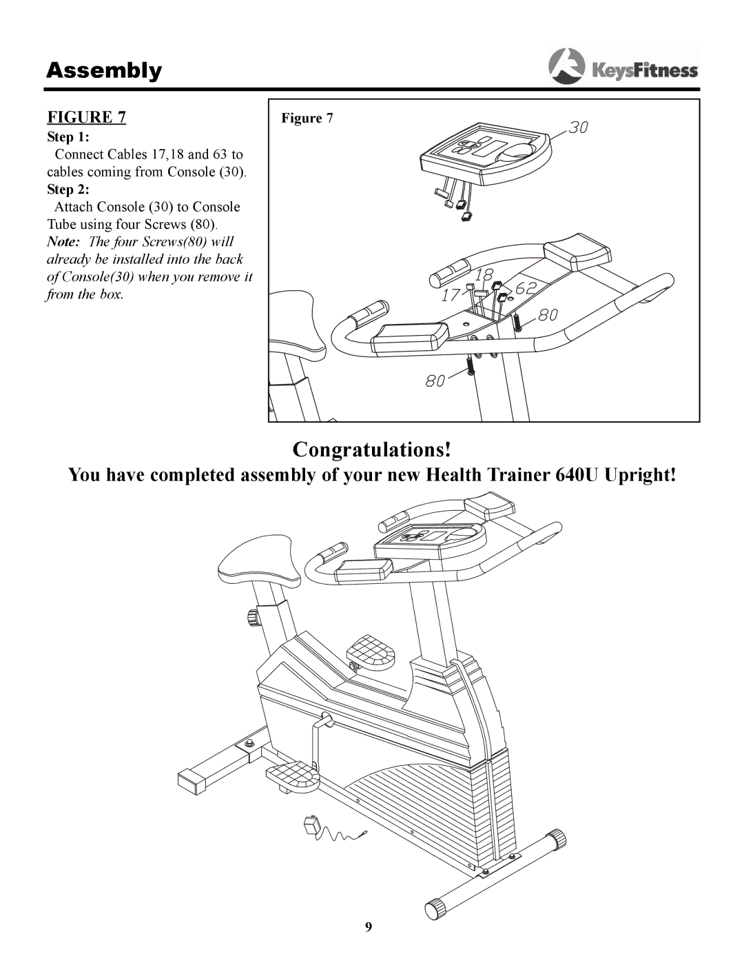 Keys Fitness HT640U owner manual Congratulations 