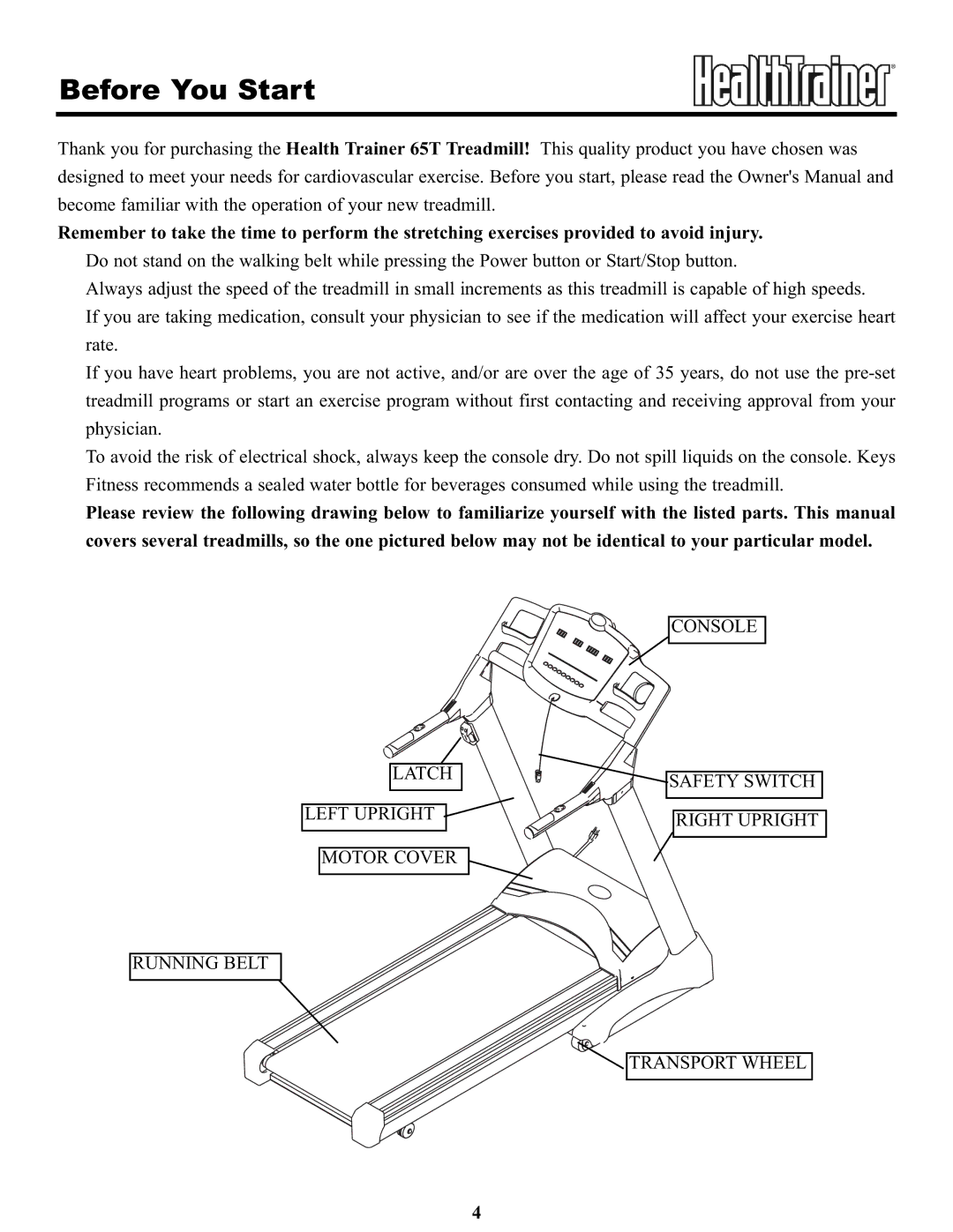 Keys Fitness HT65T.1-CE owner manual Before You Start 