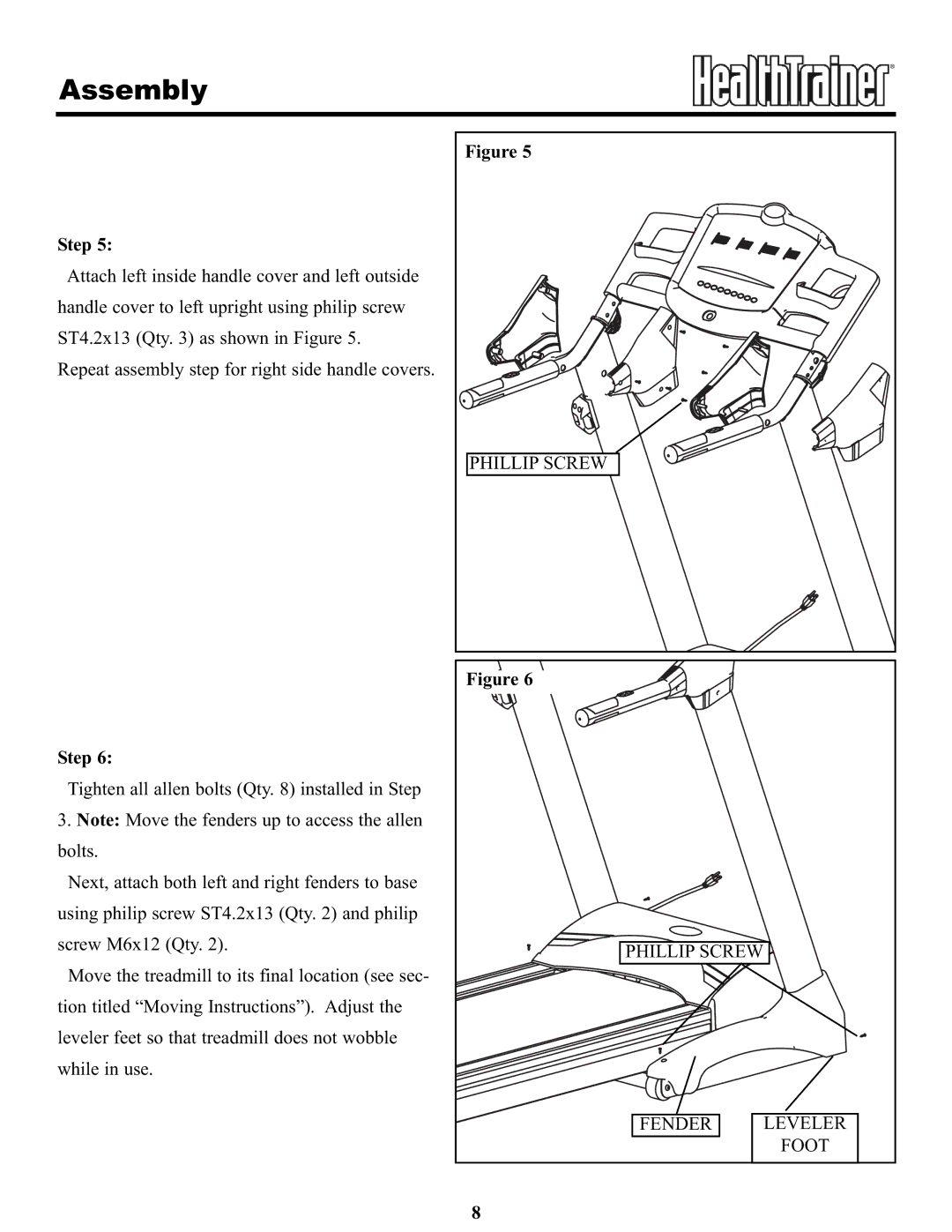 Keys Fitness HT65T.1-CE owner manual Phillip Screw Fender Leveler Foot 