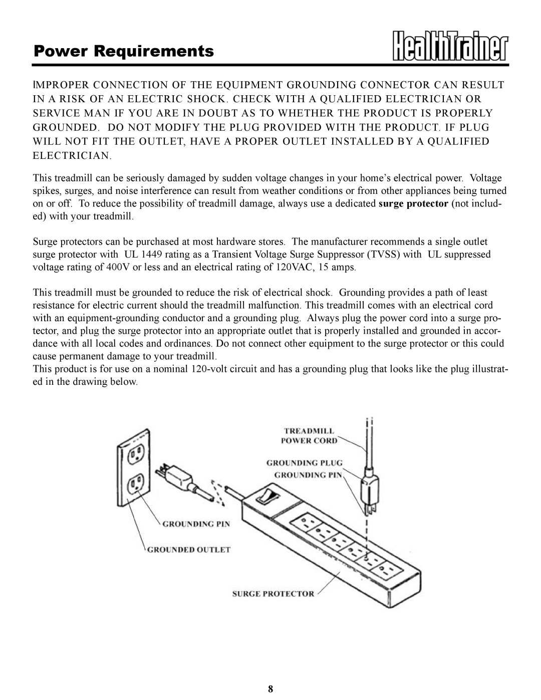 Keys Fitness HT702t owner manual Power Requirements 