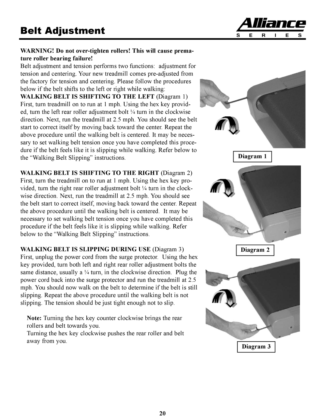 Keys Fitness HT75t owner manual Belt Adjustment 