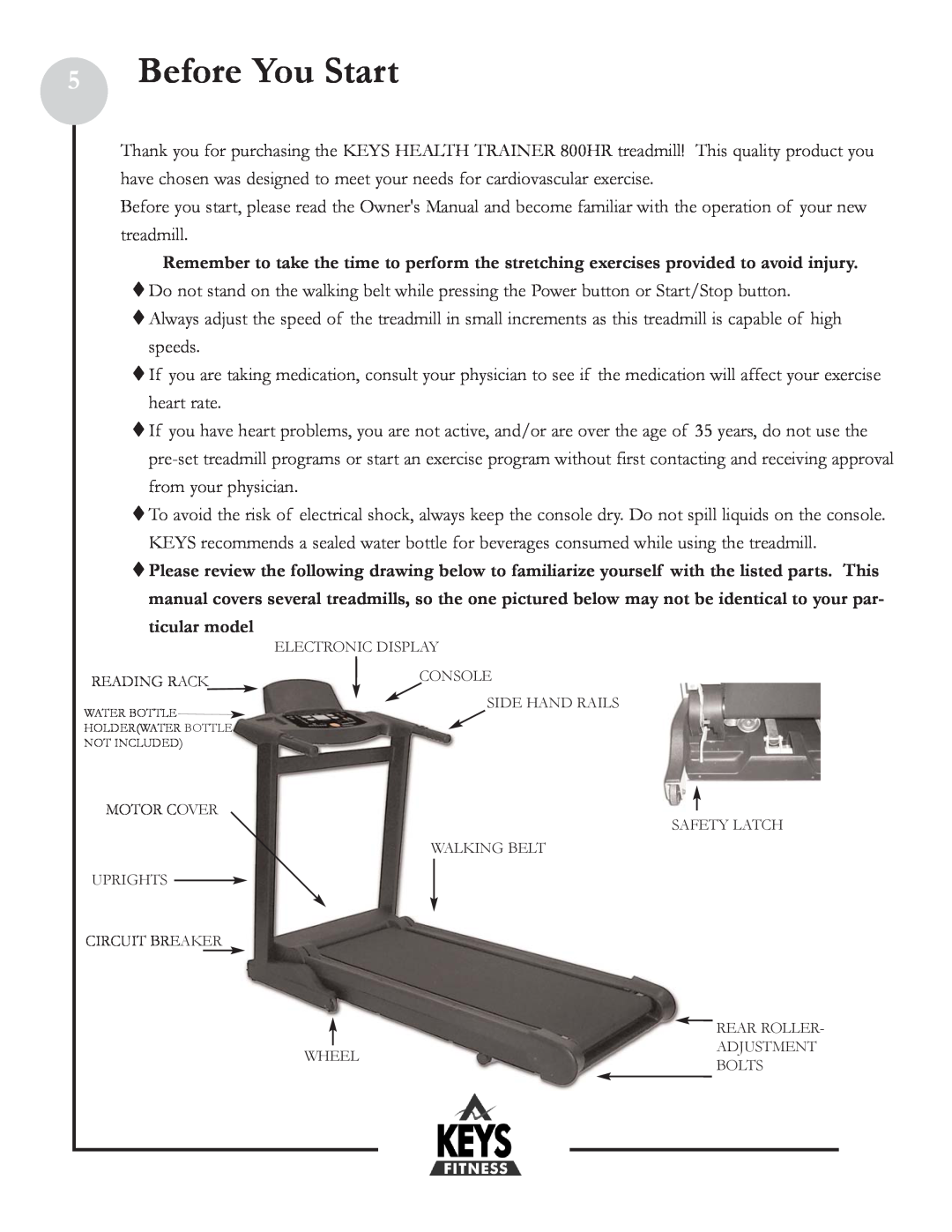 Keys Fitness HT800HR owner manual Before You Start, ticular model 