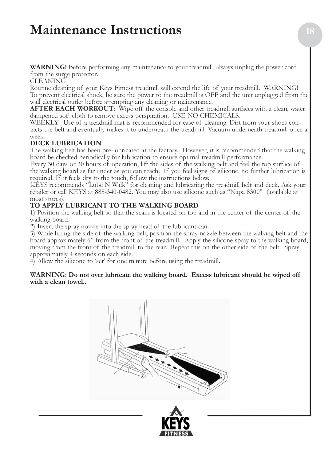 Keys Fitness HT801 owner manual Maintenance Instructions, Cleaning 