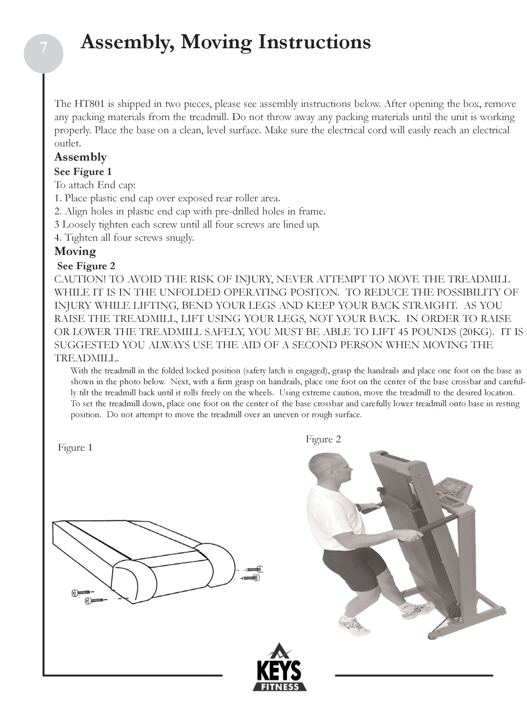 Keys Fitness HT801 owner manual Assembly, Moving Instructions 