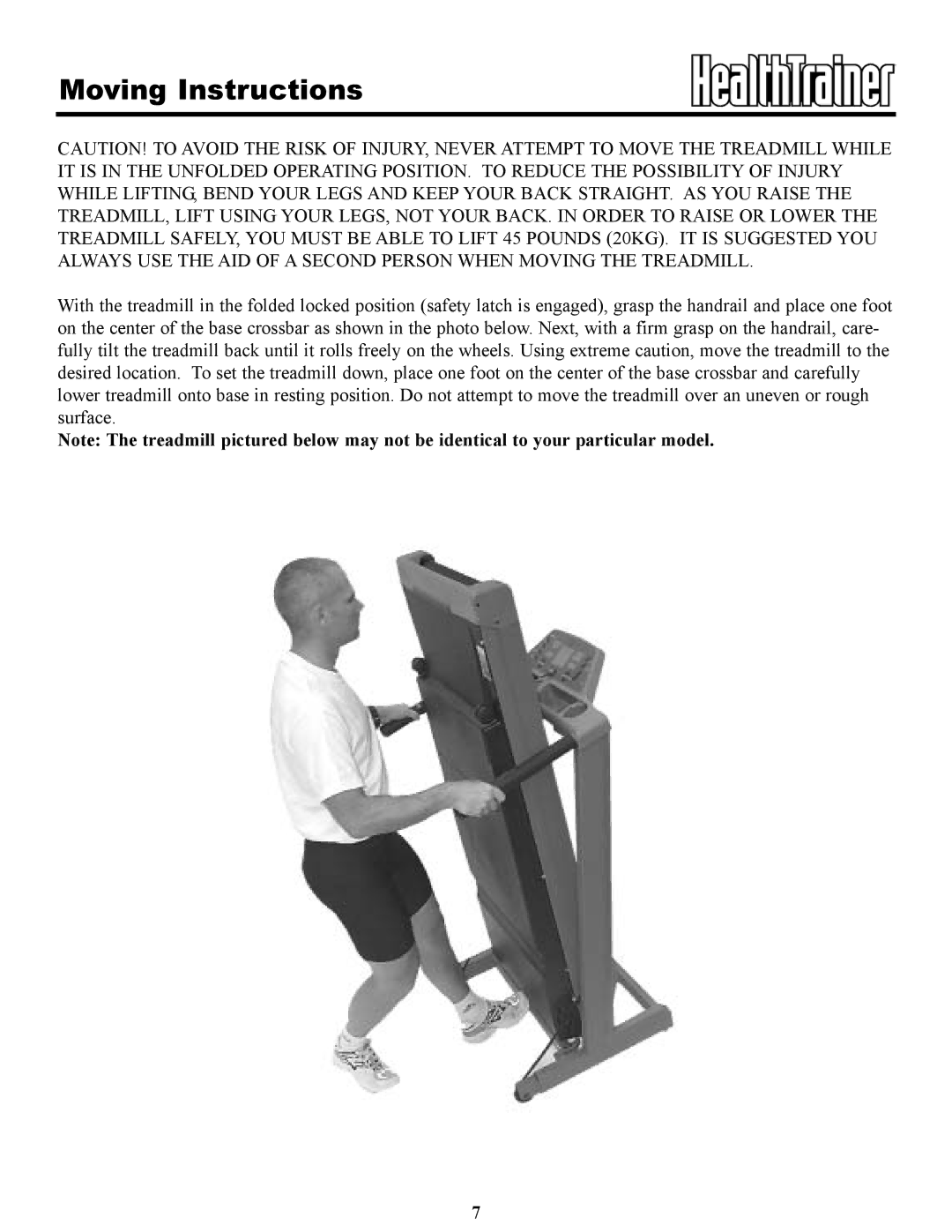 Keys Fitness HT802t owner manual Moving Instructions 