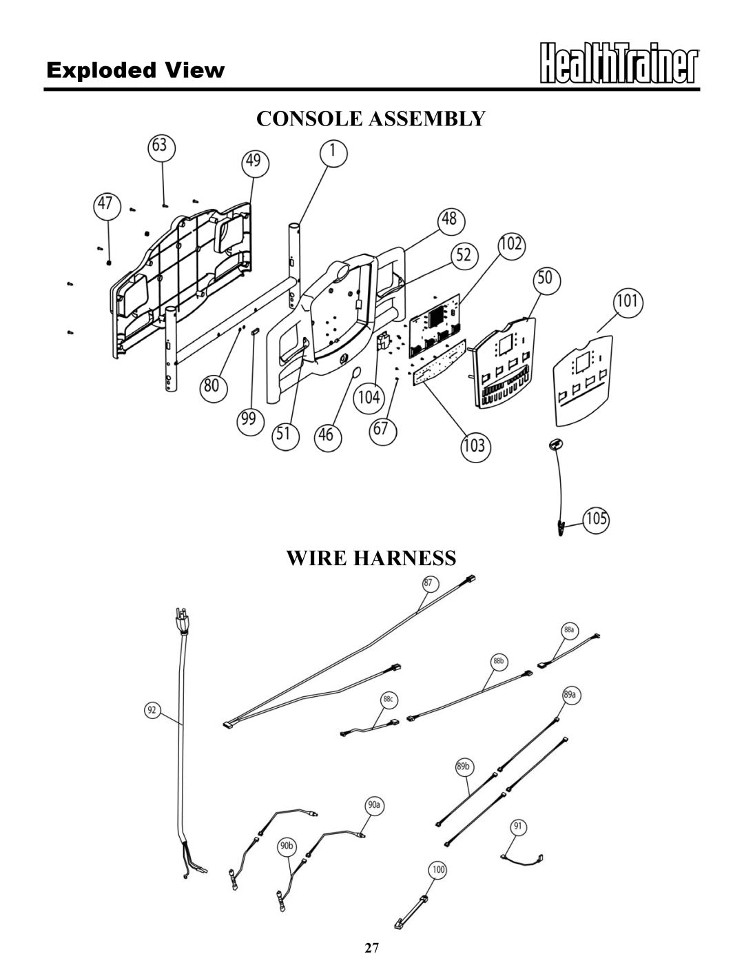 Keys Fitness HT85t owner manual Console Assembly Wire Harness 