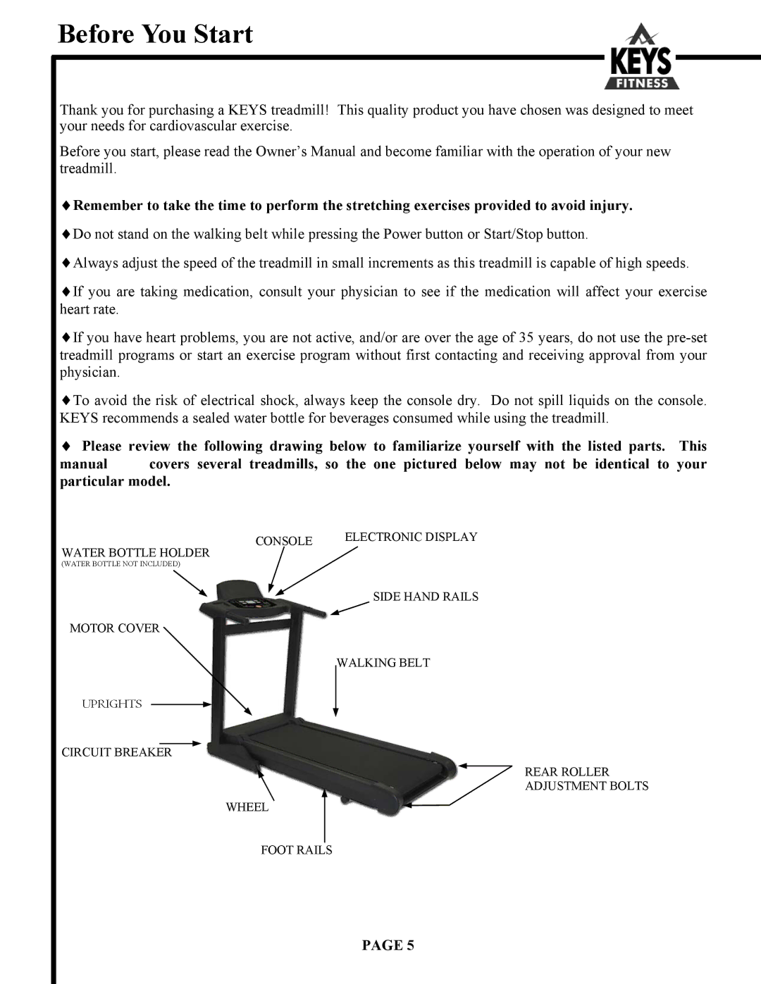 Keys Fitness HT9000 owner manual Before You Start 