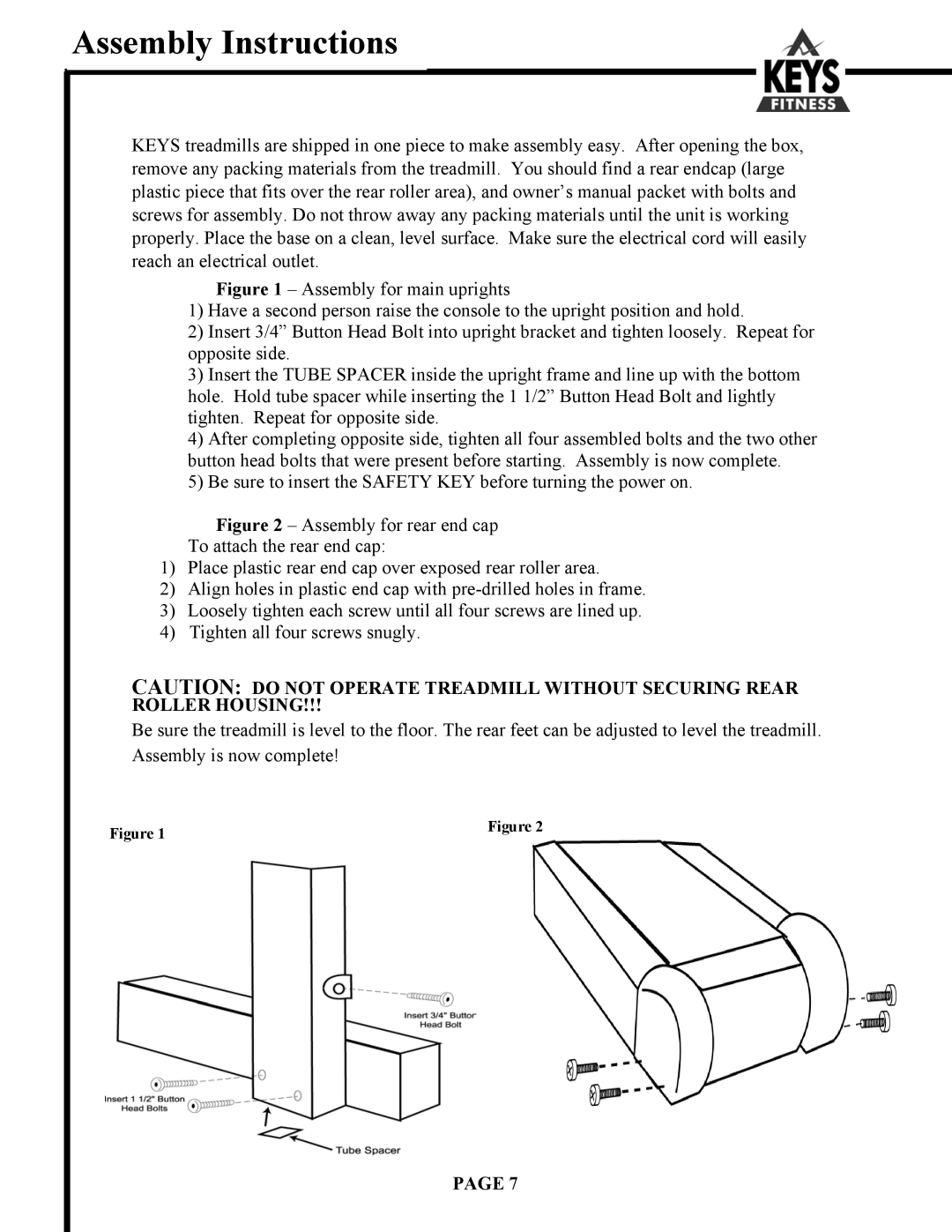 Keys Fitness HT9000 owner manual Assembly Instructions 