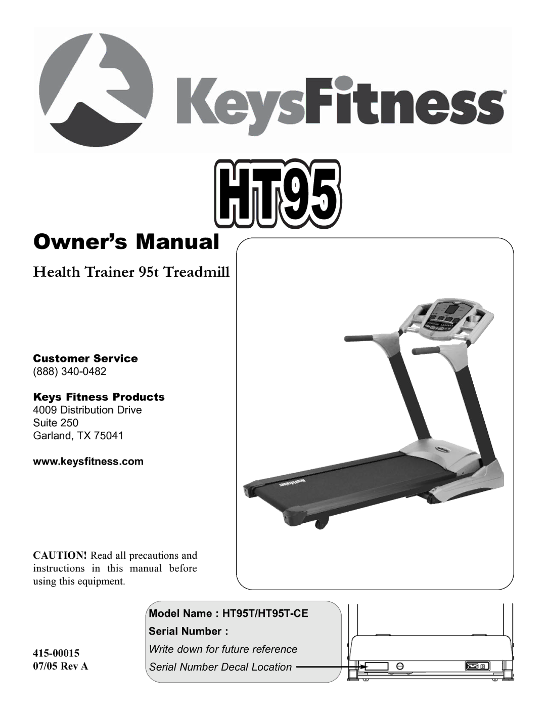 Keys Fitness HT95T-CE owner manual +7 