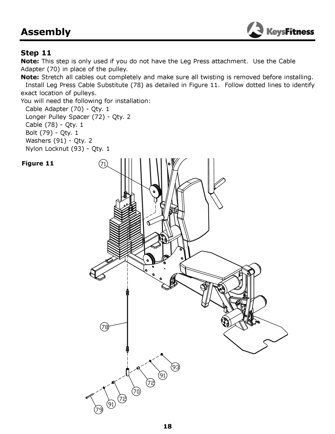 Keys Fitness KF-1560 owner manual Assembly, Step, exact location of pulleys 