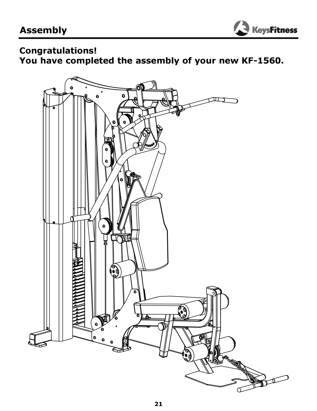 Keys Fitness owner manual Assembly, Congratulations You have completed the assembly of your new KF-1560 