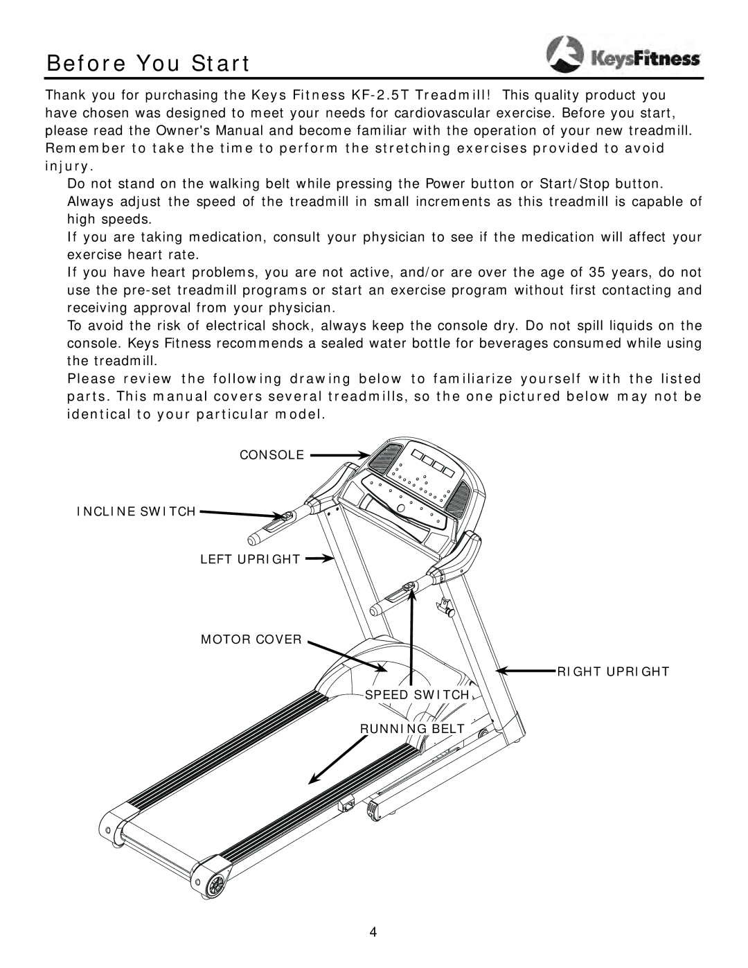 Keys Fitness KF-2-5T owner manual Before You Start 