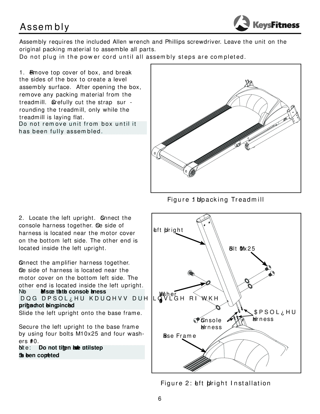 Keys Fitness KF-2-5T owner manual Assembly, Unpacking Treadmill 