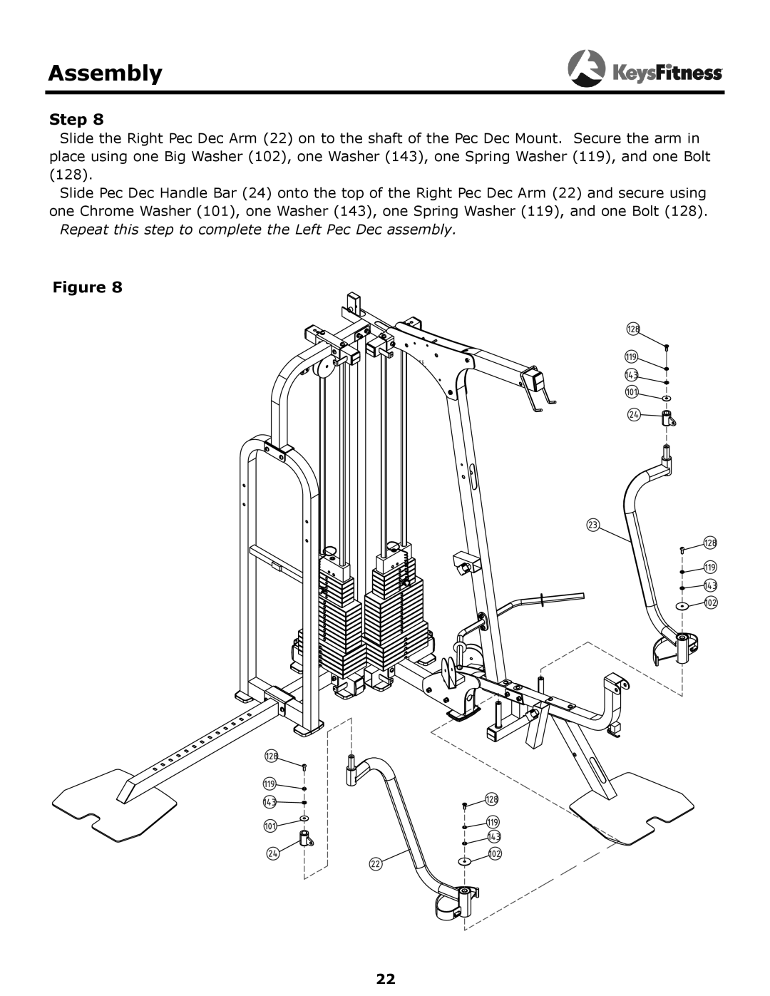 Keys Fitness KF-2060 owner manual Repeat this step to complete the Left Pec Dec assembly 