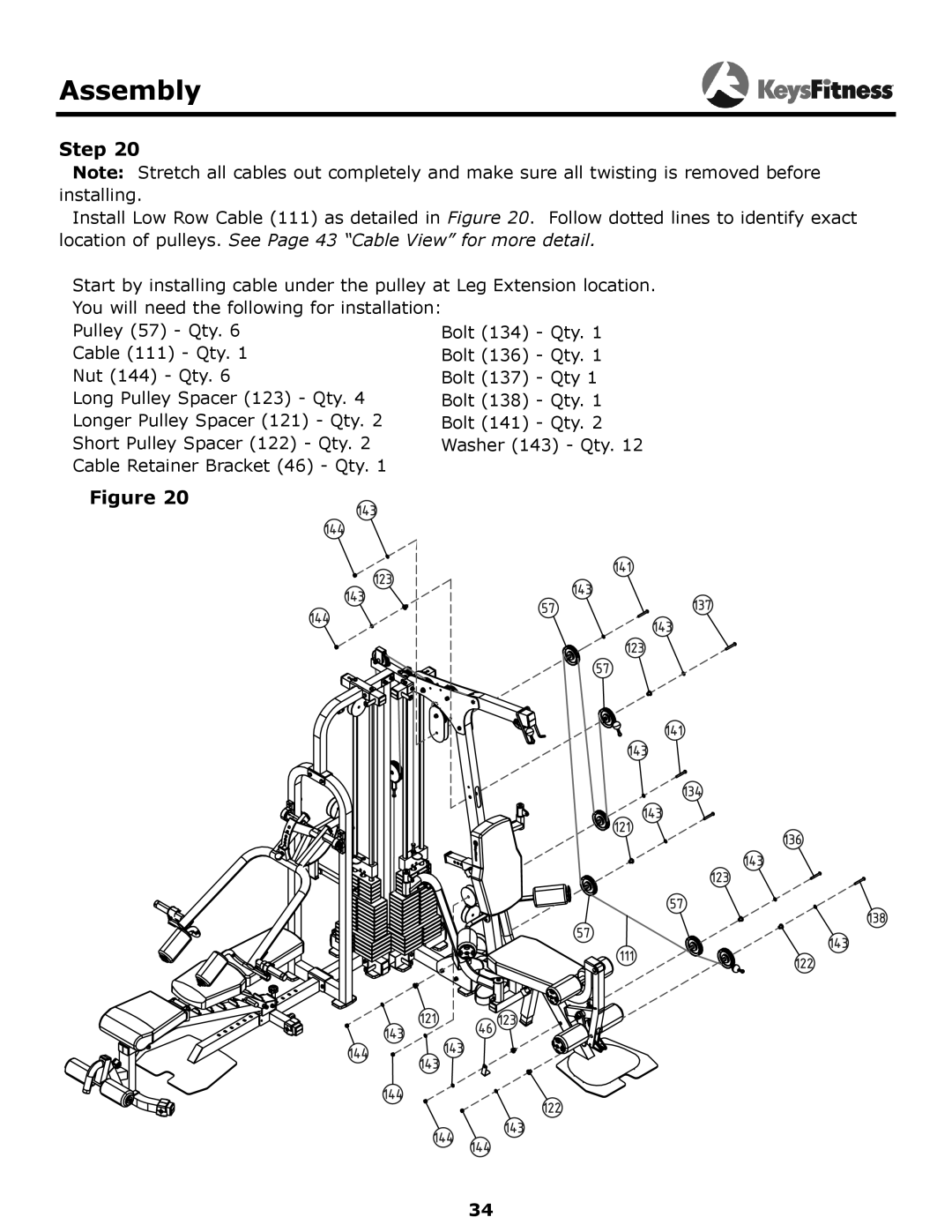 Keys Fitness KF-2060 owner manual Assembly 