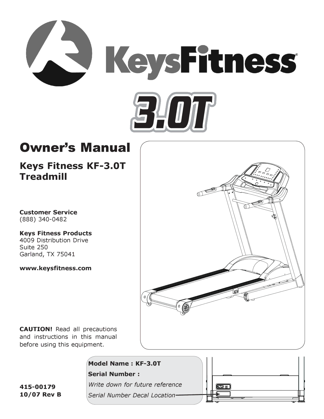 Keys Fitness owner manual Keys Fitness KF-3.0T Treadmill 