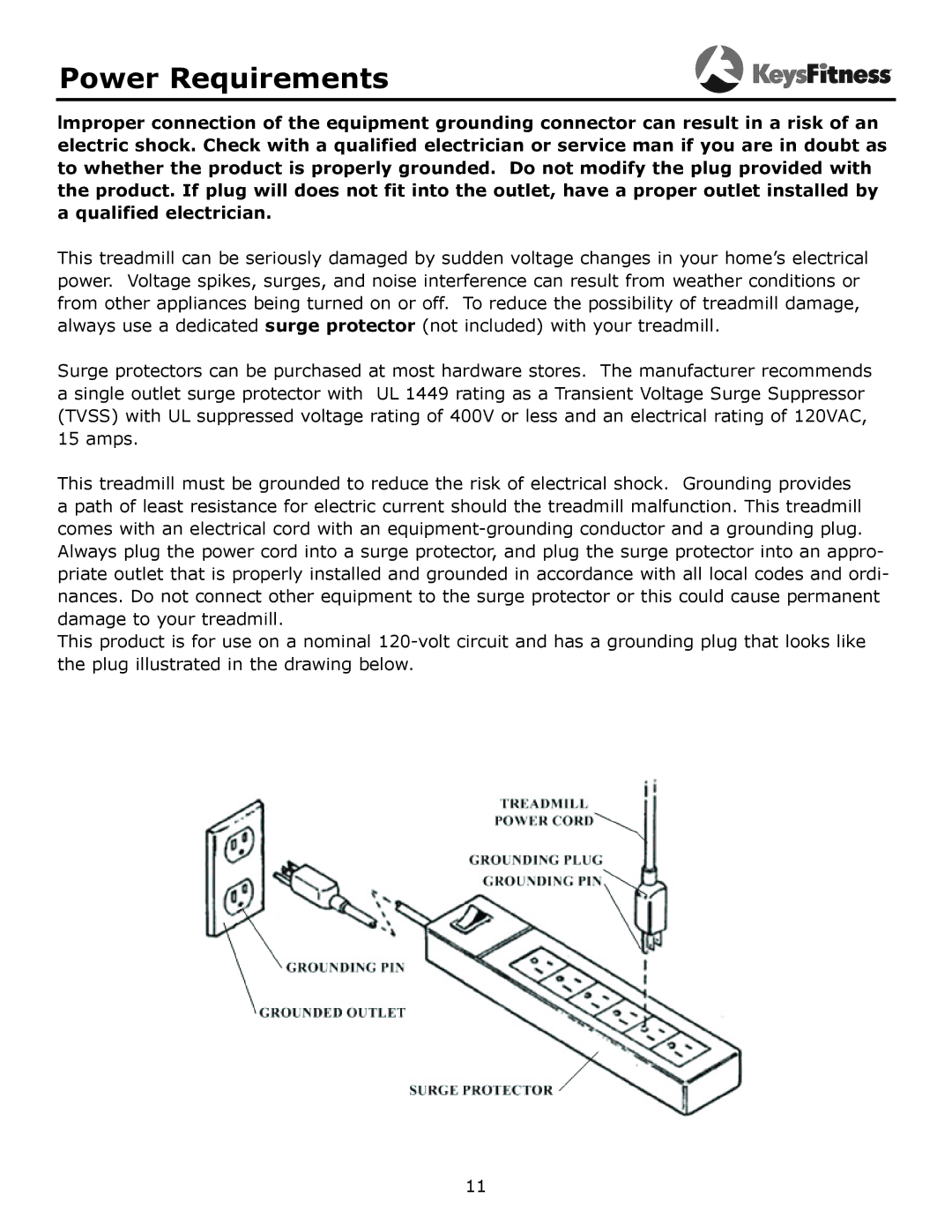 Keys Fitness KF-3.0T owner manual Power Requirements 