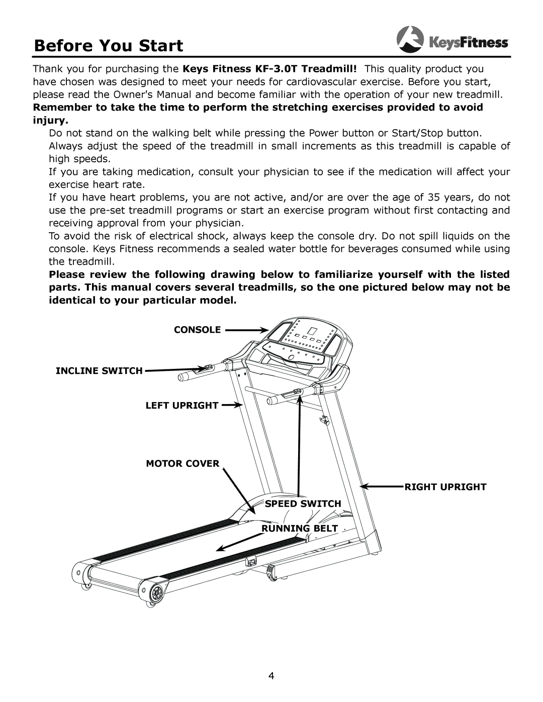 Keys Fitness KF-3.0T owner manual Before You Start 