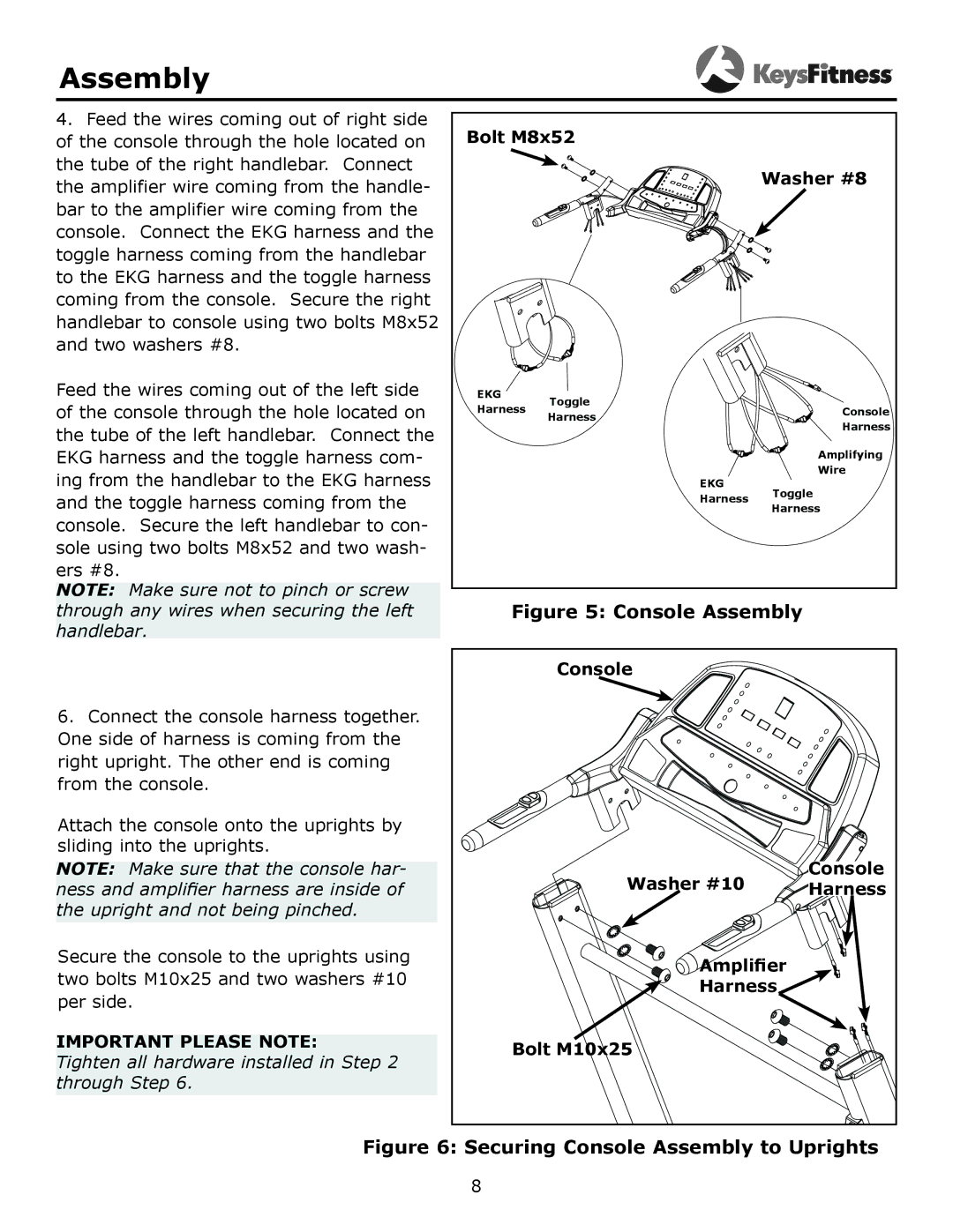 Keys Fitness KF-3.0T owner manual Console Assembly, Important Please Note 