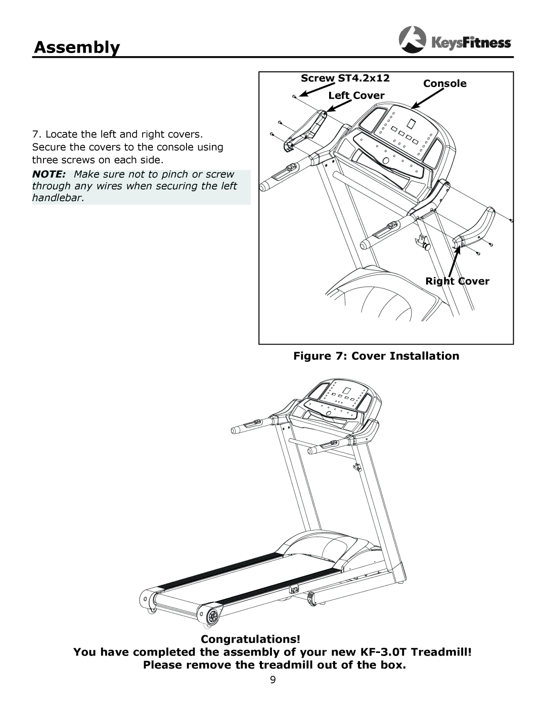 Keys Fitness KF-3.0T owner manual Screw ST4.2x12 Console Left Cover Right Cover 