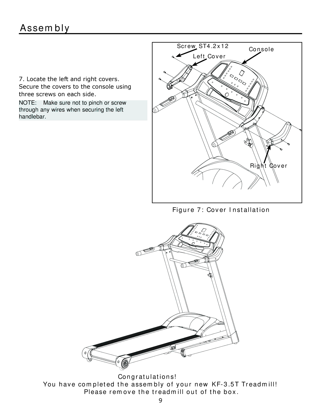 Keys Fitness KF-3.5T owner manual Screw ST4.2x12 Console Left Cover Right Cover 