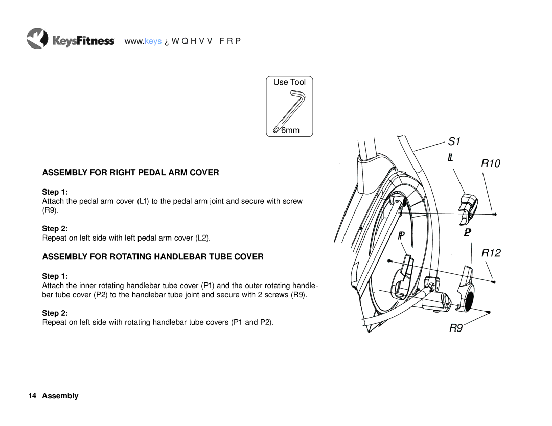 Keys Fitness KF-E4.0 owner manual Assembly for Right Pedal ARM Cover, Assembly for Rotating Handlebar Tube Cover 