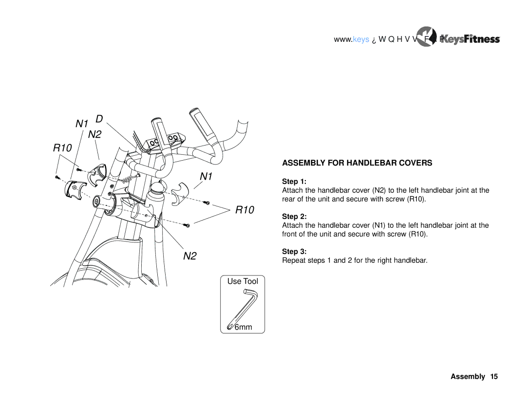 Keys Fitness KF-E4.0 owner manual N1 D R10, Assembly for Handlebar Covers 