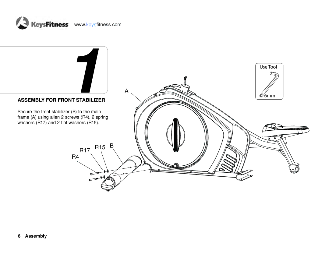 Keys Fitness KF-E4.0 owner manual Assembly for Front Stabilizer, 6mm 