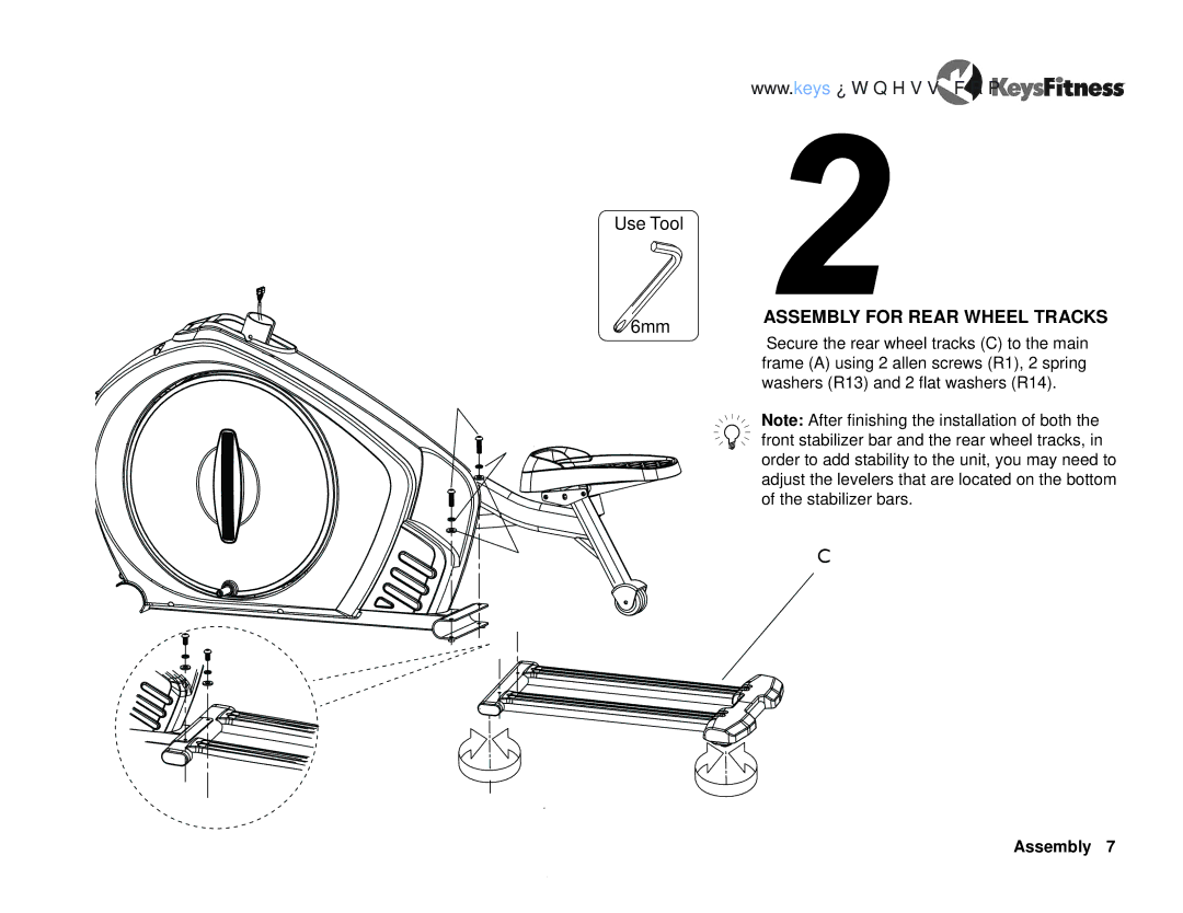 Keys Fitness KF-E4.0 owner manual R13 R14, Assembly for Rear Wheel Tracks 