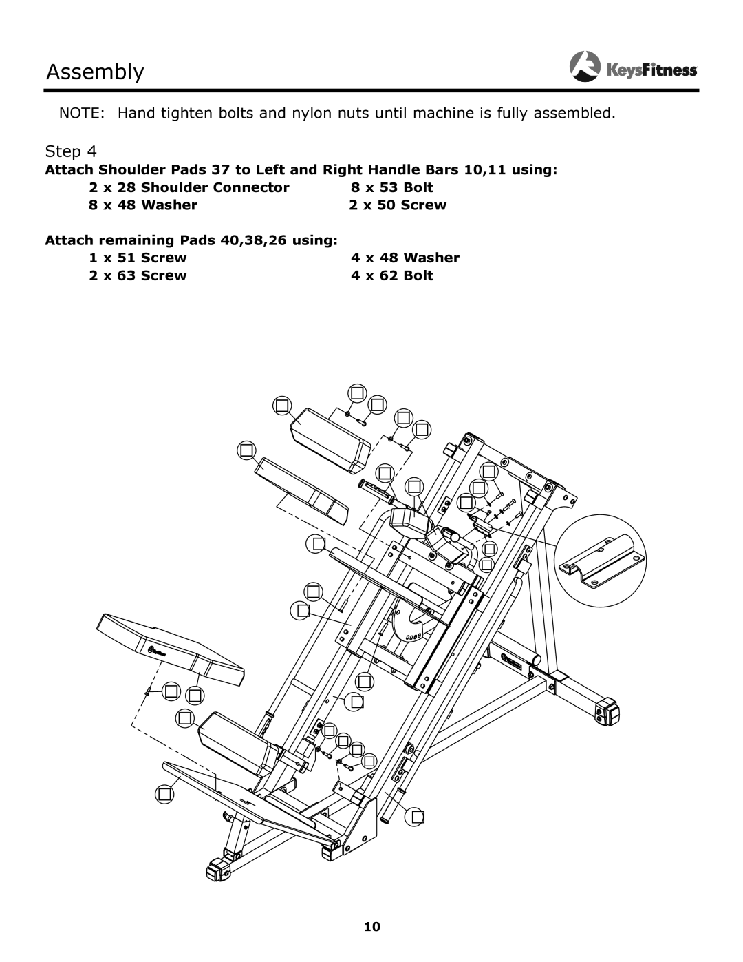 Keys Fitness KF-LPHS owner manual Screw Bolt 