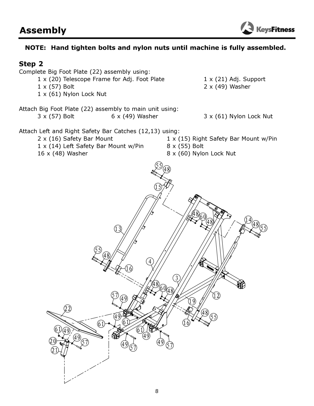 Keys Fitness KF-LPHS owner manual Assembly 