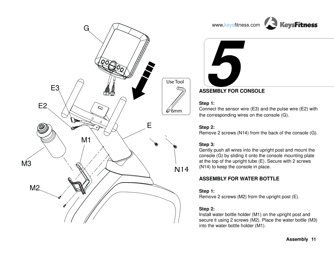 Keys Fitness KF-R2.0 owner manual Assembly for Console, Assembly for Water Bottle 