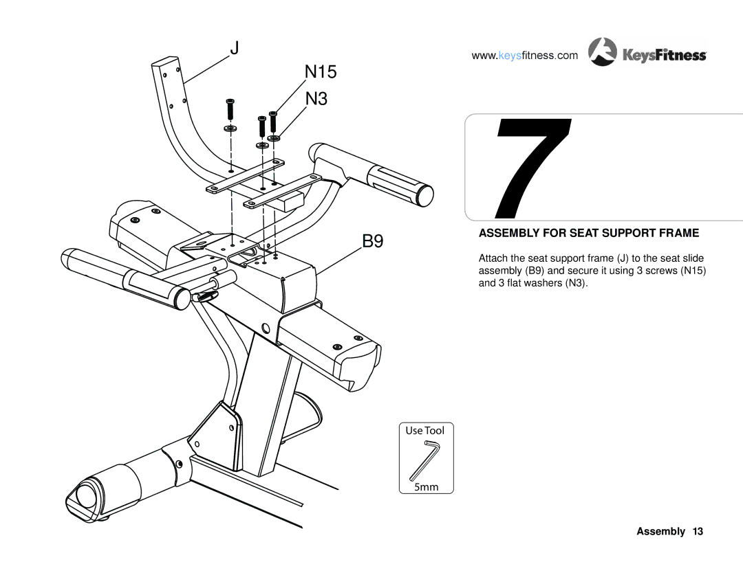 Keys Fitness KF-R2.0 owner manual N15, Assembly for Seat Support Frame 