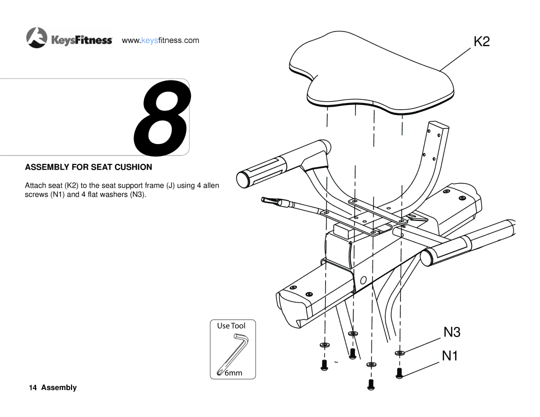 Keys Fitness KF-R2.0 owner manual Assembly for Seat Cushion 