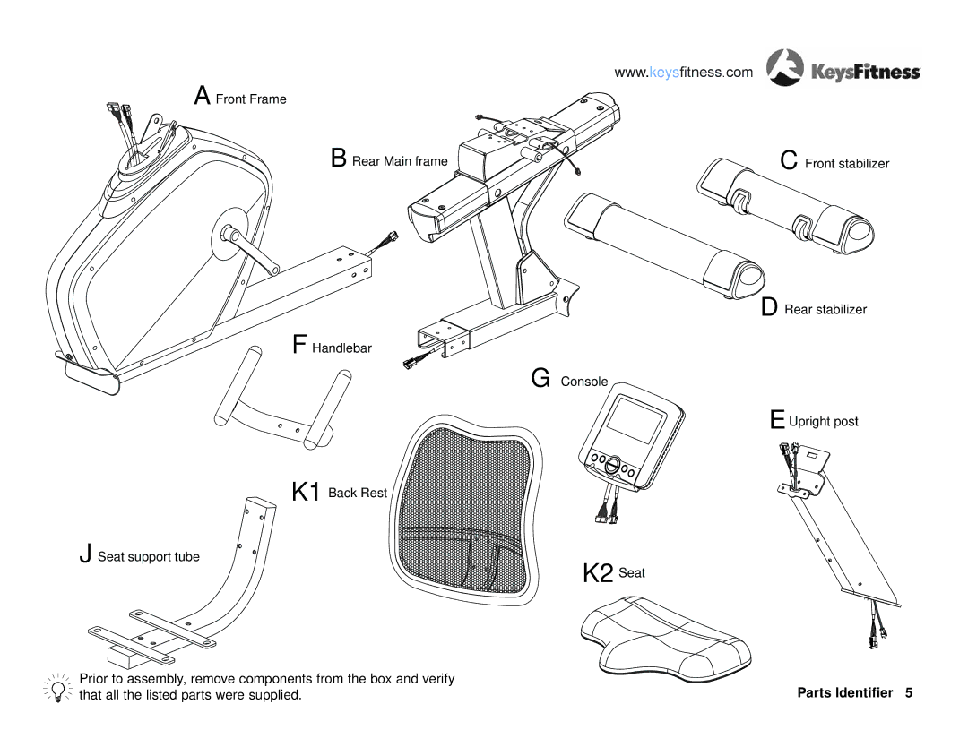 Keys Fitness KF-R2.0 owner manual Parts Identifier 