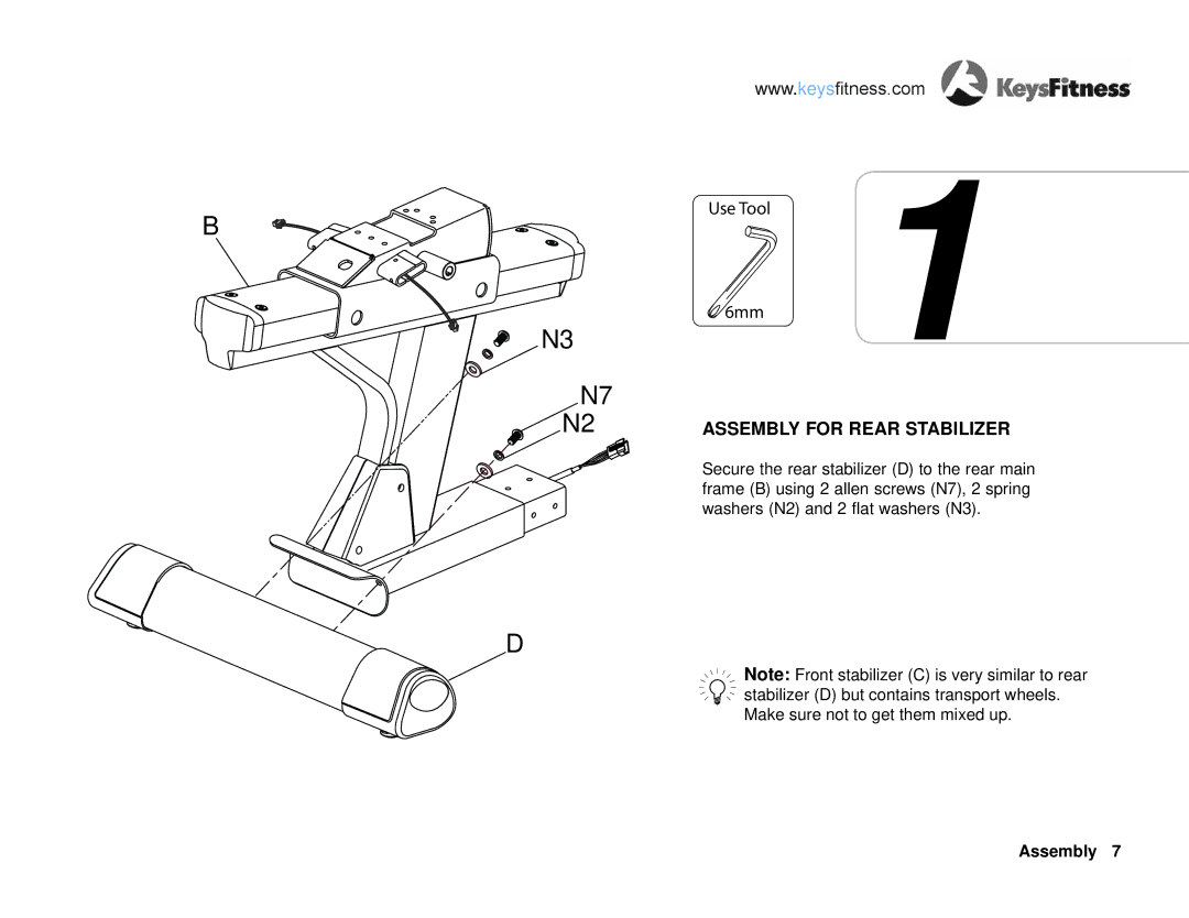 Keys Fitness KF-R2.0 owner manual Assembly for Rear Stabilizer 