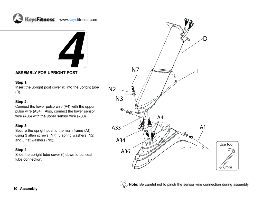 Keys Fitness KF-R4.0 owner manual A33 A34 A36, Assembly for Upright Post 