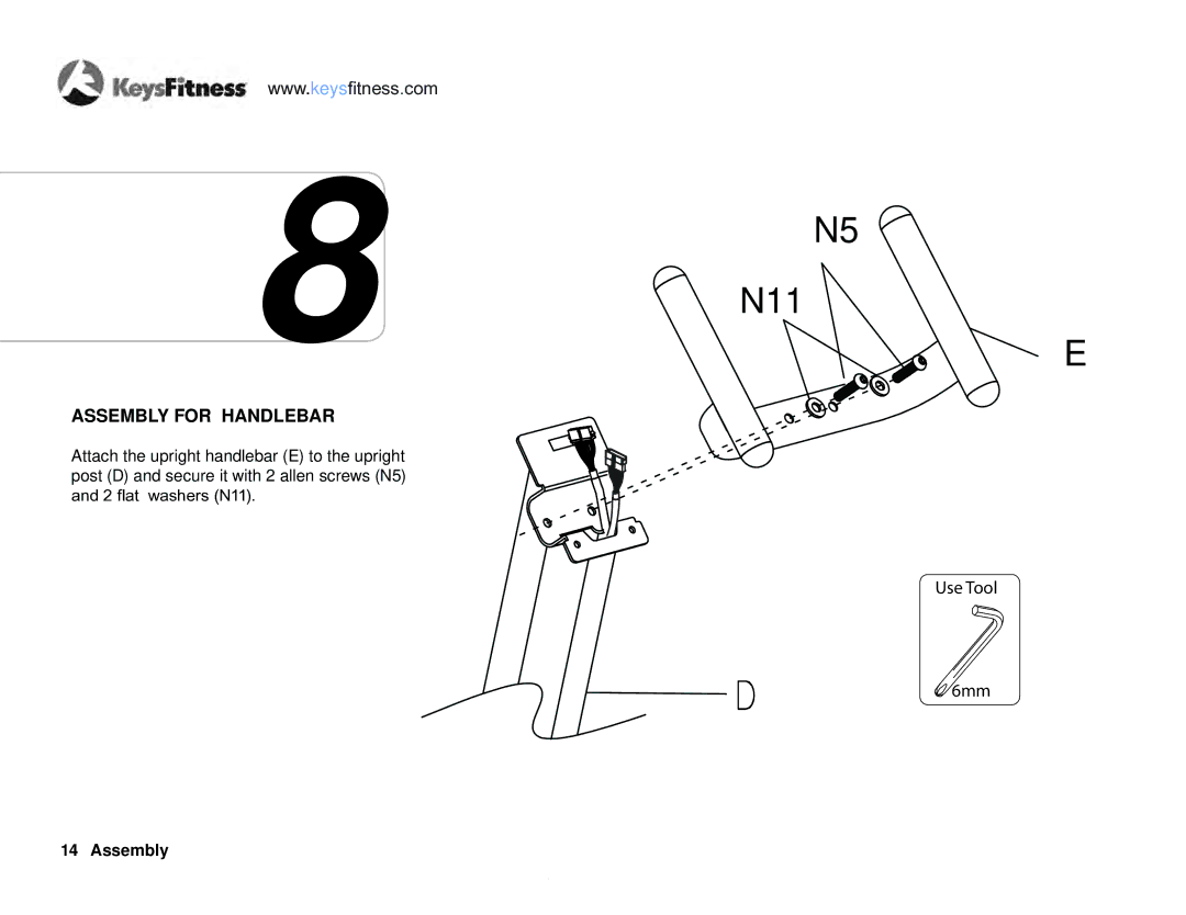 Keys Fitness KF-R4.0 owner manual N11, Assembly for Handlebar 