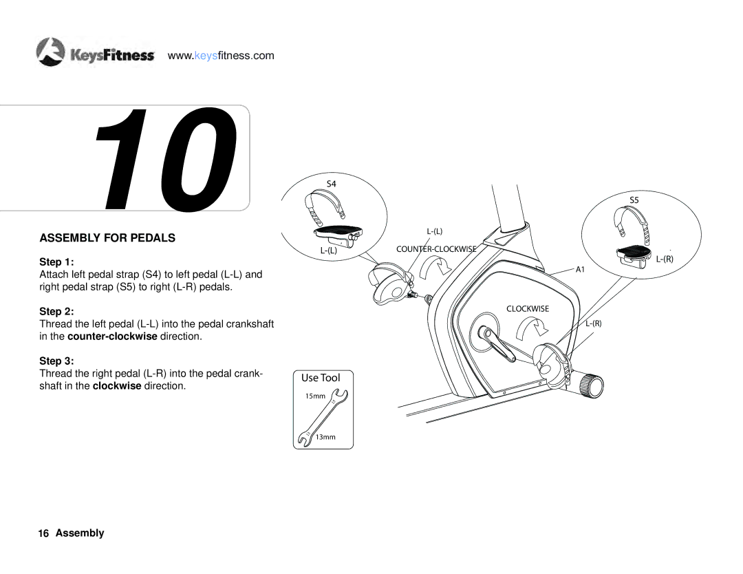 Keys Fitness KF-R4.0 owner manual Assembly for Pedals, Use Tool 