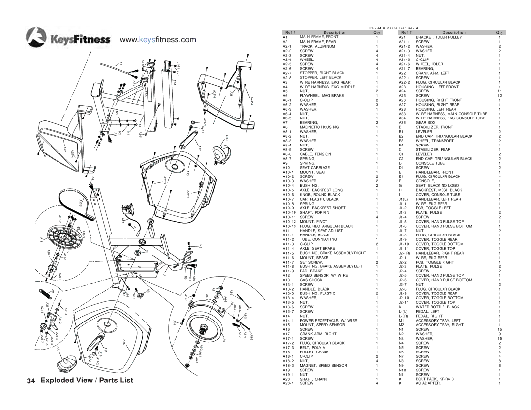 Keys Fitness KF-R4.0 owner manual Exploded View / Parts List 