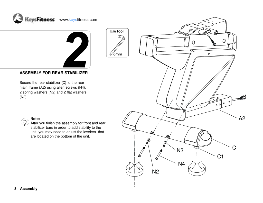 Keys Fitness KF-R4.0 owner manual Assembly for Rear Stabilizer 