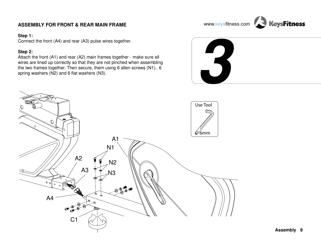 Keys Fitness KF-R4.0 owner manual A2 N2 A3 N3, Assembly for Front & Rear Main Frame 