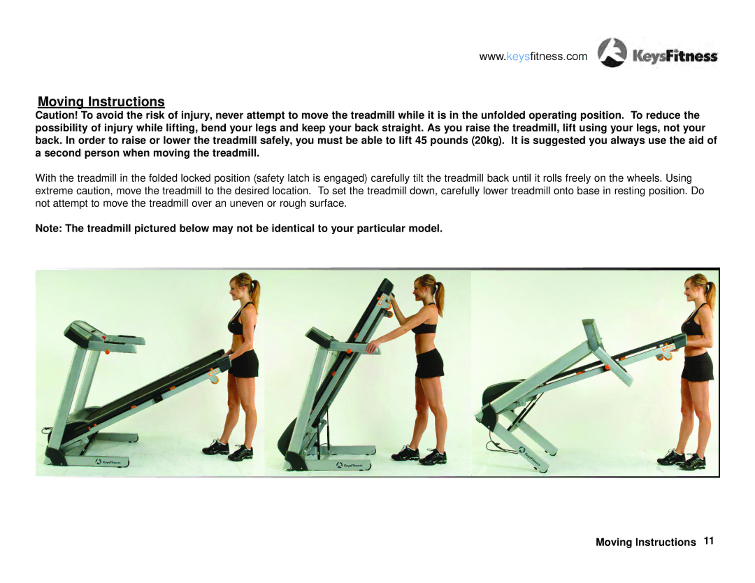 Keys Fitness KF-T4-0 owner manual Moving Instructions 